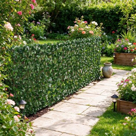 Terrasse et jardin : préservez votre intimité avec ce brise-vue haie artificielle extensible en osier 2 panneaux (1/5)