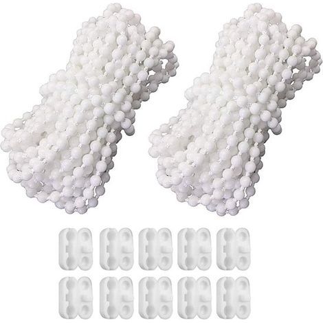 10-meter roller blind chain - 2 pieces - with 20 roller blind chain clips, suitable for roller blinds, Venetian blinds, vertical blinds, roller blind repair or replacement of spare parts (white). (1/5)
