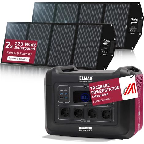 ELMAG Solargenerator-Set ENERGY 2400 + SOLAR 220 DUO 2400W, LiFEPO4 Akku, 2232Wh, 2x220Wp PV-Panel (1/5)