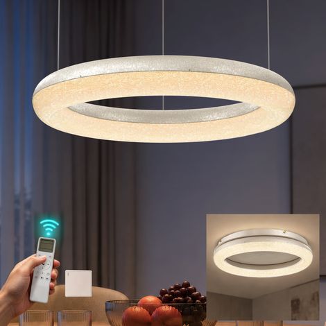 Mai & Mai Lustre Suspension Plafonnier LED Triple Commande Câble Réglable Lampe de Nuit pour Salle à Manger Salon Chambre Argent Givré Poudré 400×400 MM 30W Luvina03