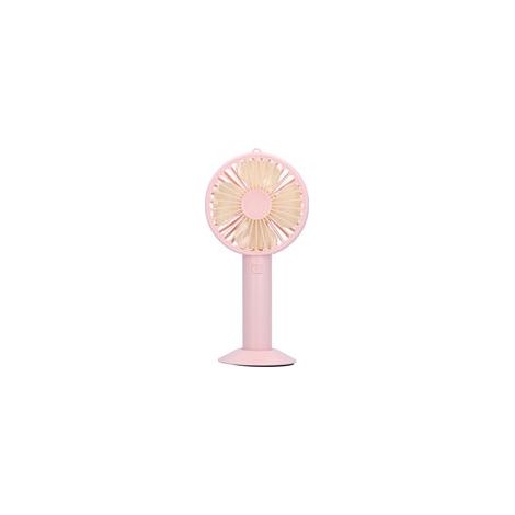 Ventilateur électrique portable à 4 pales et 3 vitesses réglables, rechargeable par USB, avec base rose (1/5)