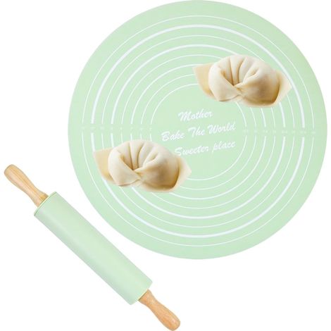 Ensemble rouleau à pâtisserie et tapis de cuisson  Tapis à pâtisserie anti-adhésif – Ensemble de rouleau à pâtisserie et tapis de cuisson en silicone pour fondant, pâtisserie, pâte