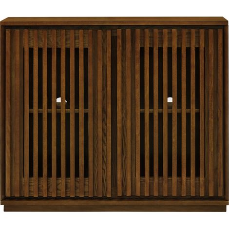 Sideboard mit Durchbrochenen Türen und 2 Steckdosenöffnungen, Vintage-Stil, aus MDF, Nussbaum, 99 x 23.5 x 82.6 cm (1/5)