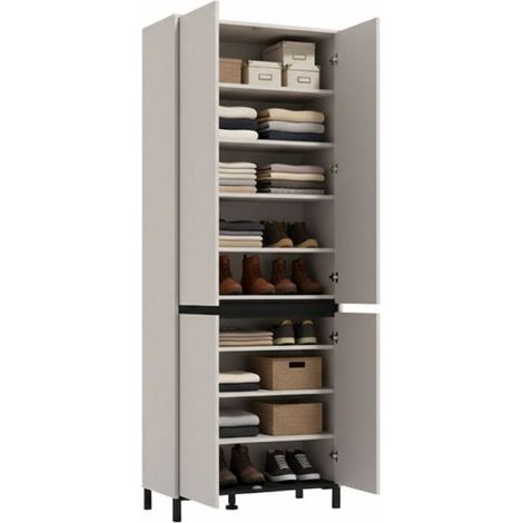 Scarpiera Peligni, Mobile Portascarpe 9 Ripiani, 4 Ante, Piedini Inclusi, 80x40x205.5h cm Beige