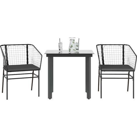 Set comedor jardín 3 pzas cojines ratán sintético vidrio negro vidaXL (1/5)