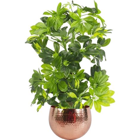75cm Artificial Arboricola Gold Capella Plant - Copper Metal Planter (1/3)