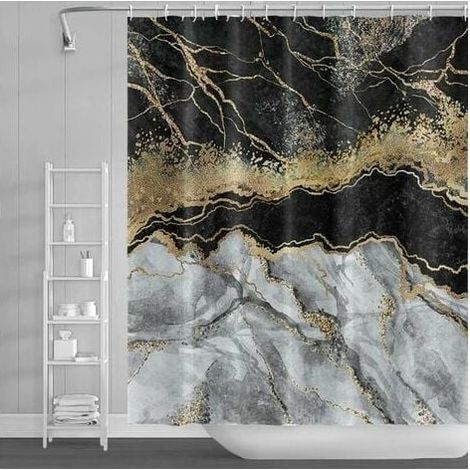 1 Piece Shower Curtain Glittering Gold Powder Waterproof Polyester Fabric Bathroom Curtain 180x180cm with Hooks (1/4)