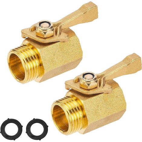 Válvula de cierre de latón para manguera de jardín, válvula de bola de latón roscada GHT de 3/4" (2 piezas), accesorio de agua para manguera de jardín (1/5)