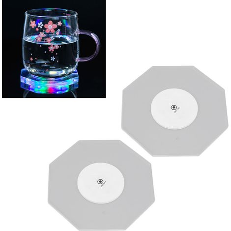 Dessous de verre en acrylique illuminé par LED, alimenté par piles, base en cristal transparent coloré, base clignotante. (1/5)