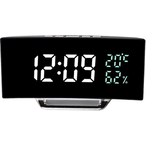 Horloge LED à écran incurvé avec affichage de la température et de l'humidité (miroir) (1/5)