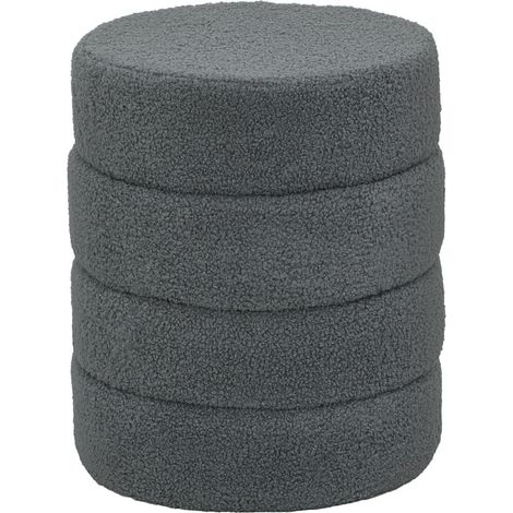 Pouf rond en Teddyfleece gris foncé Ø40 x 45 cm, charge max 120 kg (1/5)