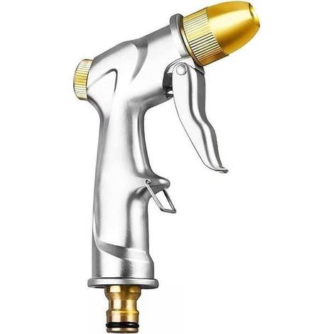 Pistolet à eau en métal avec buse en laiton, pression réglable, 4 positions, raccords en laiton (1/5)