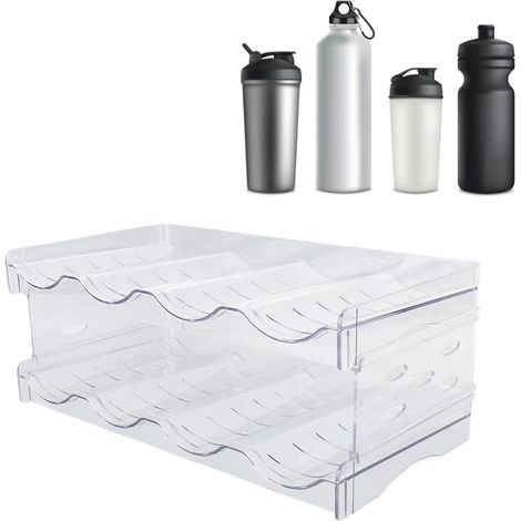 Doppellagiges, transparentes Flaschenregal aus Kunststoff mit mehreren Ebenen, ideal für den Schreibtisch, bietet Platz für 4 Flaschen pro Ablage. (1/5)