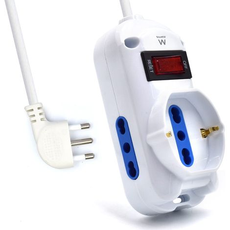 Ewent EW3918 Multipresa Ciabatta Elettrica 3 Posti, 2 prese Ita 10/16A+1Schuko, protezione Sovraccarico Sovratensione 250V/2500W spina Italiana 10A cavo 1.5m, Bianco (1/5)