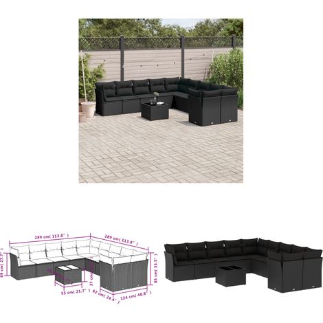 11-tlg. Garten-Sofagarnitur mit Kissen Schwarz Poly Rattan - Gartensorganisation - Gartenmöbelset - Gartenlounge - Esstischgarnitur - Balkonmöbel - Home & Living (1/3)