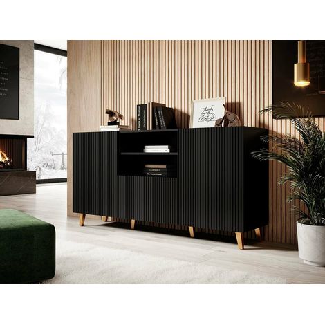 Commode de rangement Meuble universel NOIR 150x83x40cm PALACE élegant sur pieds (1/4)