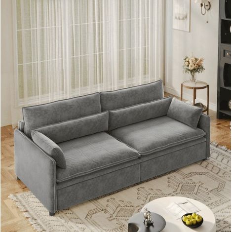 Divano letto 206x91x86 cm in ciniglia grigio chiaro con contenitore – MEUBLIV (1/5)