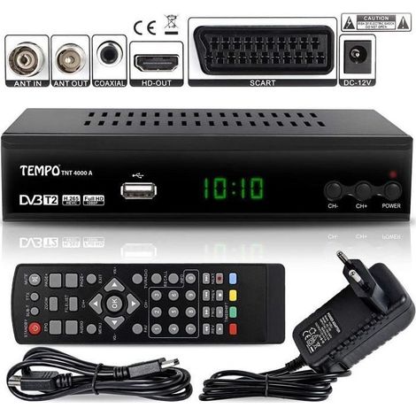 Tempo 4000 Decodeur TNT HD pour TV - Decodeurs TNT HD - TNT pour TV - Décodeur TNT HD Demodulateur TNT FULL HD Recepteur TNT HEVC (1/4)