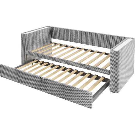 Cama nido convertible 90 x 200 cm con LED, terciopelo gris y somier de láminas (1/5)