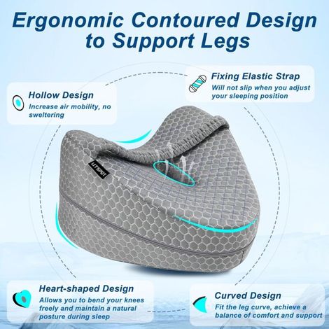 Oreiller de Jambe Rafraichissant Orthopédique Coussin de Genou pour Dormeurs Latéraux avec Mousse à Mémoire de Forme pour Soulagement la Pression au Dos, Hanches et Articulaires, Gris (1/4)
