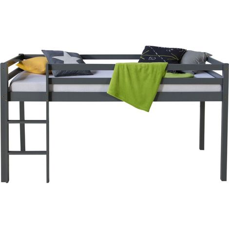 Letto a soppalco in legno grigio scuro per bambini