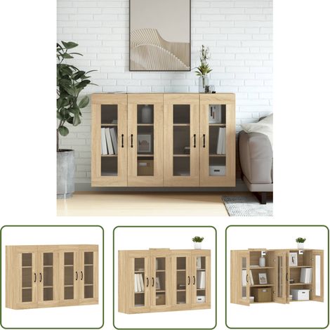 The Living Store Armoires murales 2 pcs chêne sonoma bois d'ingénierie - Armoire Murale - Meuble Rangement - Buffet - Étagère Ouverte - Décoration Intérieure (1/5)