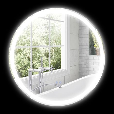 Runder LED-Badezimmerspiegel, Ø 60 cm, Wandmontage, 3-farbige Beleuchtung, Touch-Schalter, 29 W, weiß und silber