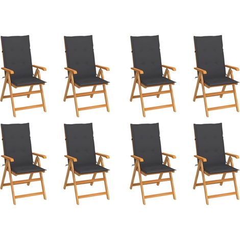 Lot de 8 Chaises inclinables de jardin avec coussins,Fauteuils d'extérieur Teck solide -TF16063 (1/5)