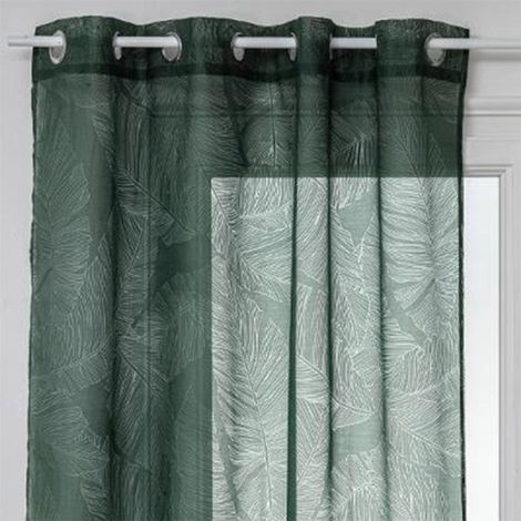 Atmosphera – Rideau voilage à œillets 140x240cm en polyester – Couleur vert – 8 œillets – Facile d'entretien et d'utilisation