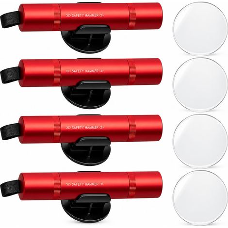 Pack de 4 Marteaux d'urgence pour voiture — aluminium avec coupe-ceinture et brise-vitre à ressort