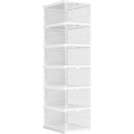 Boîtes à Chaussures, Lot de 6, Empilables, Meuble à Chaussures Intégré, Pliable et Portable, Convient Jusqu’à la Pointure 46, Montage en 60s, Transparent et Blanc Nuage (1/5)