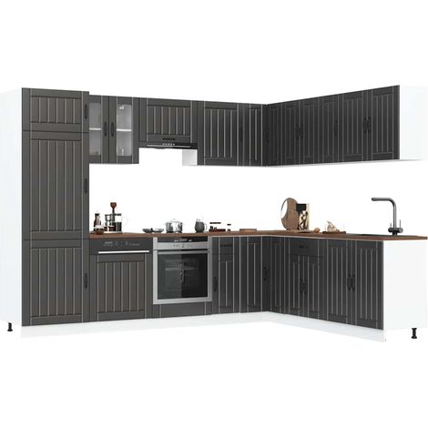 Ensemble de meubles de cuisine 14 pièces en bois d’ingénierie noir - PANGIVO (1/5)