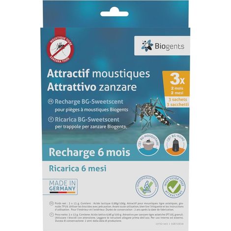 Recharge BG-Sweetscent 6 mois – Insecticide biologique pour piège BG-Mosquitaire – Attire moustiques avec odeur humaine – Biogents