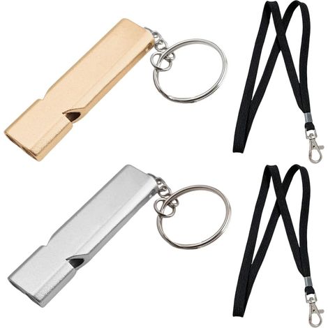 aluminum whistles with lanyard (silver + gold), emergency whistle, survival whistle, powerful, metal (1/5)