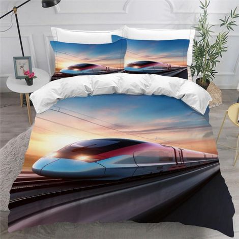 Bettwäsche-Set 155x220 cm mit Zugmotiv, 3-teilig, Mikrofaser, Reißverschluss