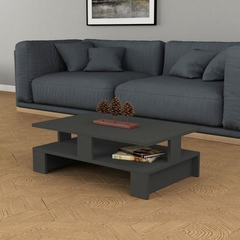 Moderne anthrazitfarbene Couchtisch mit doppeltem Regalboden 80x50x27,5 cm