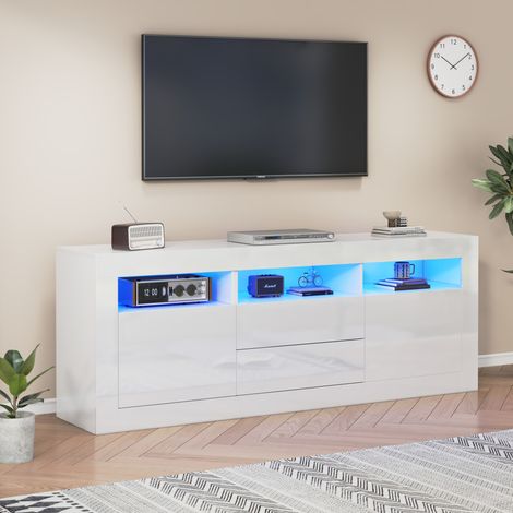 Mueble TV blanco con LED y cajones moderno para salón HAVRYA (1/5)