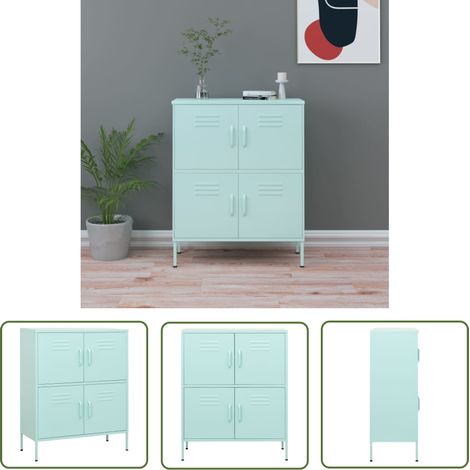 The Living Store Lagerschrank Minzgrün 80x35x101,5 cm Stahl - Schreibtisch - Metallregal - Garderobe - Aufbewahrungsschrank - Wohnzimmermöbel (1/5)