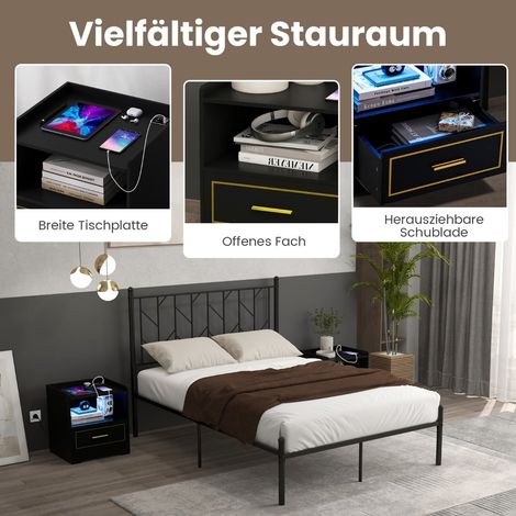 2-teiliges LED-Nachttischset mit USB- und Typ-C-Ladeanschluss