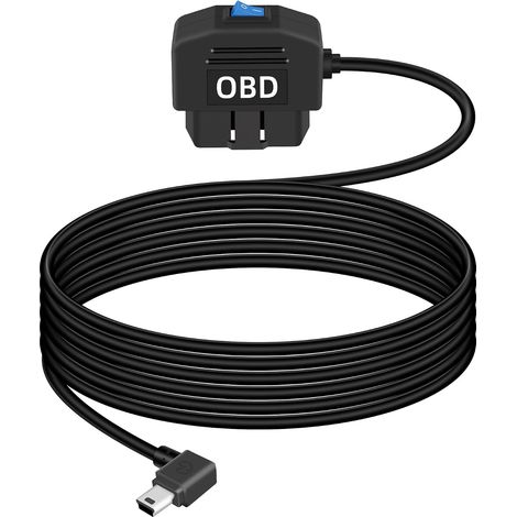 OBD Power Cable Dash Camera,Electronic Vehicles Mini USB OBD2 Dashcam Hardwire Kit, OBD2 to USB Adapter with Switch Button 24 Hours Surveillance and Acc 2 Mode 12-24 V to 5V/3A (Angle MINI) (1/5)