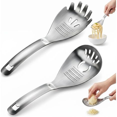 2 pièces - Cuillère multifonction en acier inoxydable 5 en 1 - Séparateur d'œufs - Égoutteuse - Presse-ail - Cuillère récupératrice de jus - Écrase-purée - Cuillère de cuisson - Ouvre-bouteille - Arge (1/5)