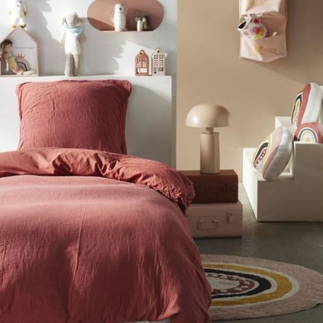 Parure de lit - TODAY - 123334 - 1 personne - 140x200 cm - Gaze de coton unie - Terracotta (1/4)