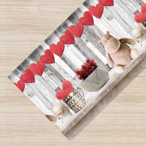 Tappeto passatoia fantasia made in Italy antiscivolo lavabile aderente 79 Hippo Love - 50x150cm