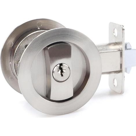 Maniglia per porta scorrevole rotonda con serratura da 66 mm, argento, maniglia invisibile, maniglie per porta a scomparsa con serratura e chiave (1/4)