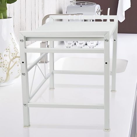 Support Micro Onde Extensible - 1 Niveau - Acier - Charge Lourde - Cuisine - Blanc (1/5)