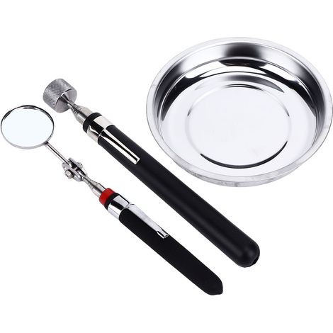 Lot rond en acier inoxydable pour vis et boulons, avec outil de ramassage magnétique et miroir télescopique, atelier et mécanique (1/5)