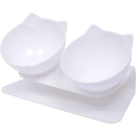 2 gamelles pour chat avec support incliné, protège-cou, design ergonomique, adapté aux chats et petits chiens (1/5)