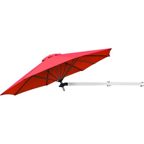 Parasol mural 250 x 184 cm ajustable et inclinable résistant aux intempéries style moderne en aluminium rouge