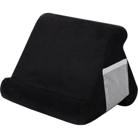 Coussinet de support souple pour tablette, support multi-angles pour iPad avec pochette en filet noir (1/5)
