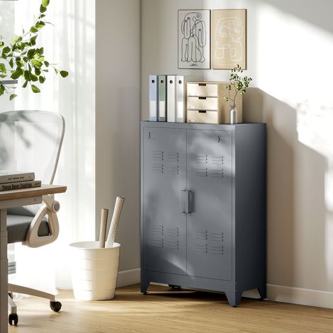 HOMCOM Sideboard Mit Lamellentüren – Metallschra Produktbild-Vorschau 5